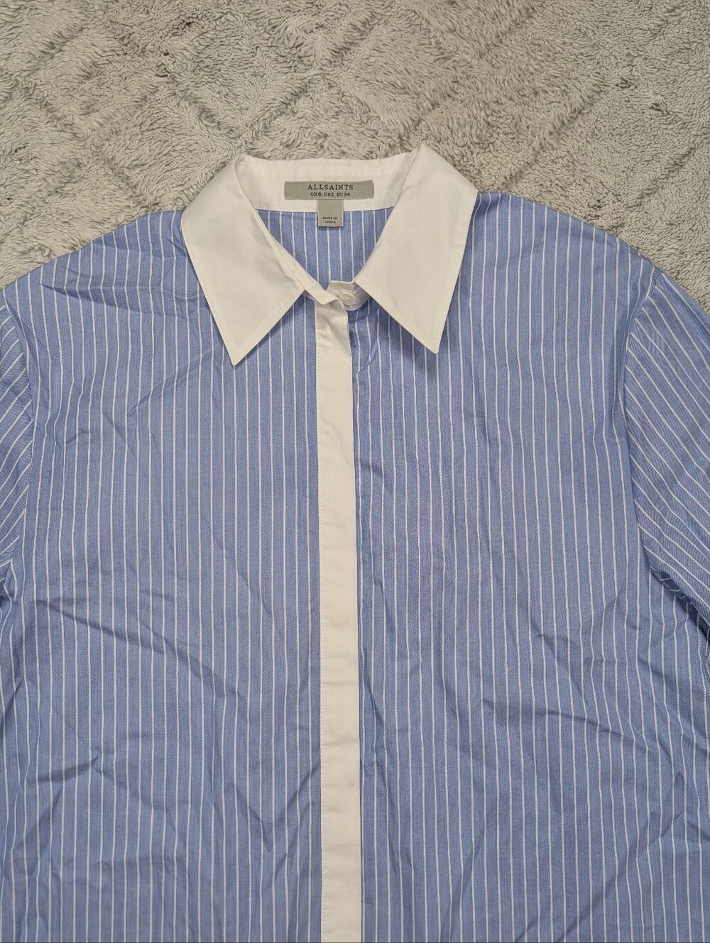 Allsaints Dress Womens 2 Blue Stripe Alber Long Sleeve Shirtdress Relaxed - Picture 2 of 9
